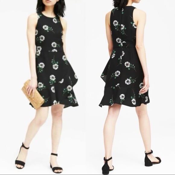 Banana Republic Black Floral Ruffle Dress